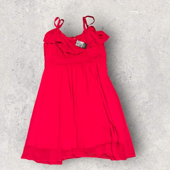 Torrrid Size 10  NWOT Red Chiffon Ruffled Cold Shoulder Skater Dress - Picture 6 of 8